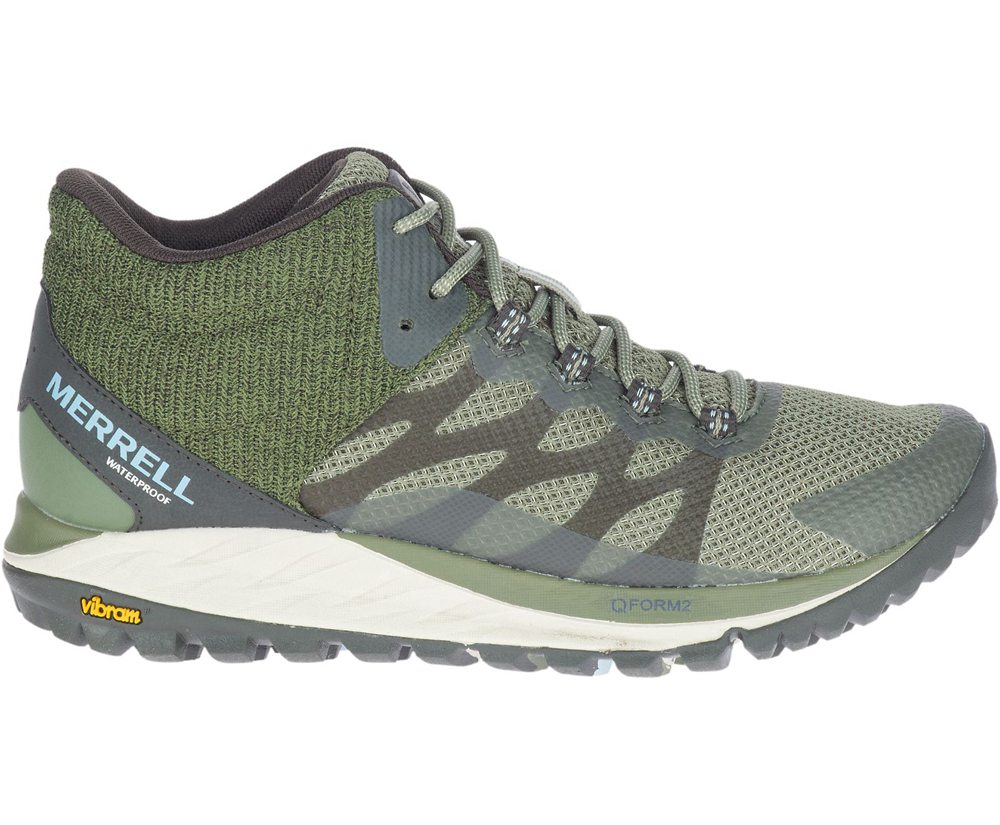 Buty Sportowe Merrell Damskie Oliwkowe - Antora 2 Mid Waterproof Wide Width - 215743-HDE